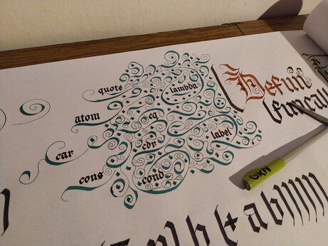 a piece of calligraphy showing the basic Lisp operators from Roots of Lisp article