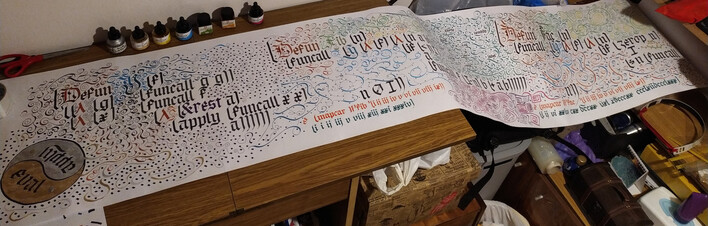 Lisp calligraphy showing the Y Combinator and two functions that use it