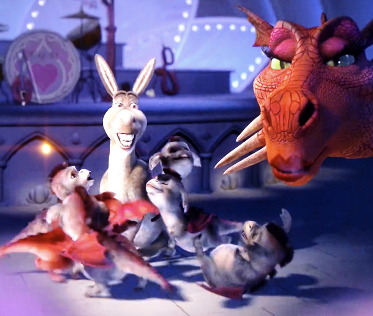 a donkey, a dragon, and their kids (from the movie Shrek) a donkey, a dragon, and their kids (from the movie Shrek)