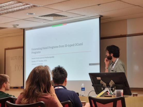 First slide of  "Generating a corpus of Hazel programs from ill-typed OCaml programs" presented by Patrick Ferris.