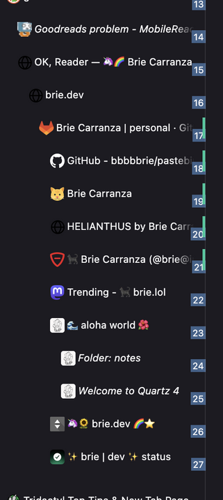 screenshot of a large number of tabs open to websites created by this one person