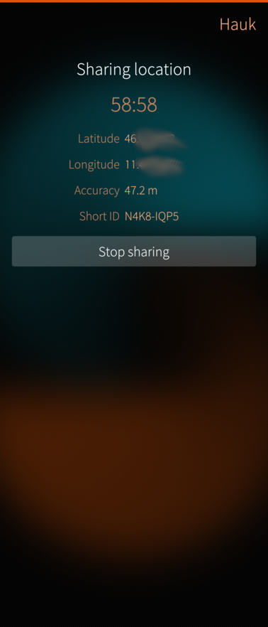 Hauk SailfishOS client displaying location sharing details.